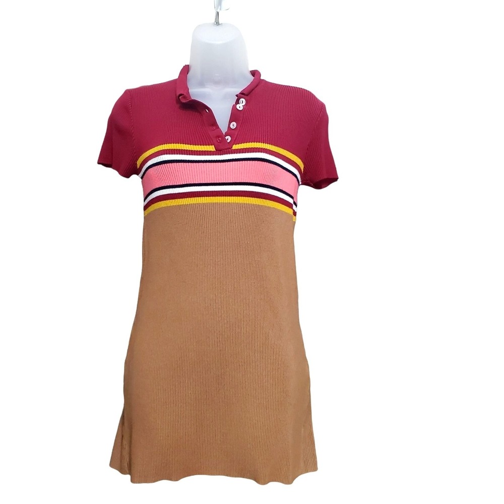 Urban Outfitters Women Retro 90s Y2K Indie Knit Mini Polo Shirt Dress L Striped